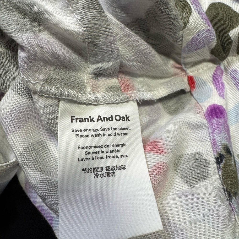 Frank & Oak Floral Tie-Front Blouse - White and Purple, green - size small - Picture 10 of 13